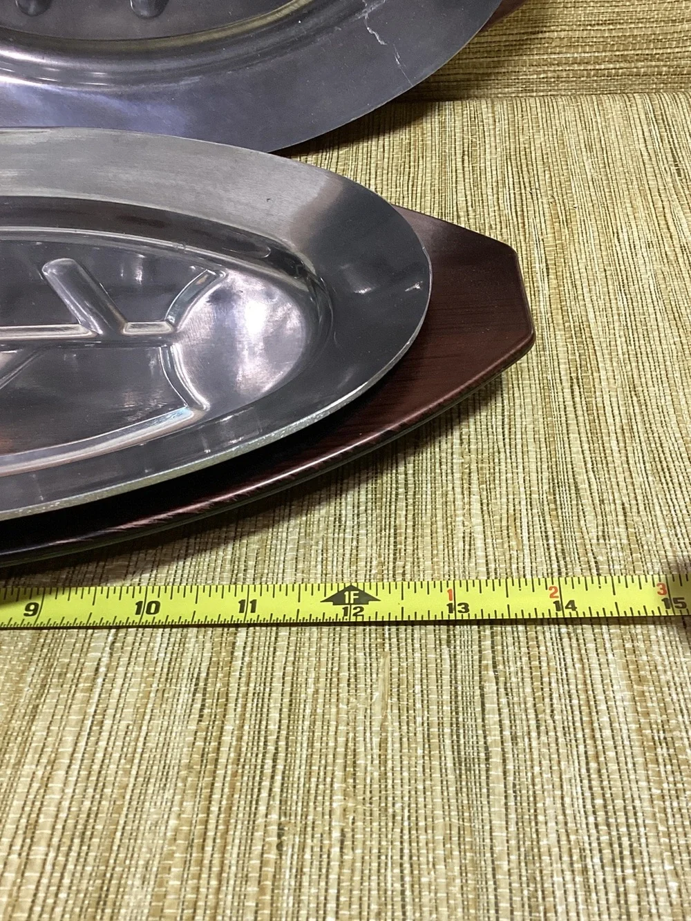 Stainless Steel Oval Serving Tray with Leaf Design - Silver